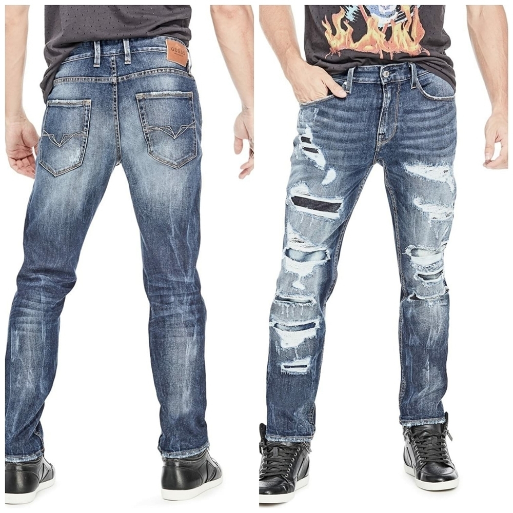 NEW GUESS Men's Slim Tapered Destroyed Jeans SZ 32